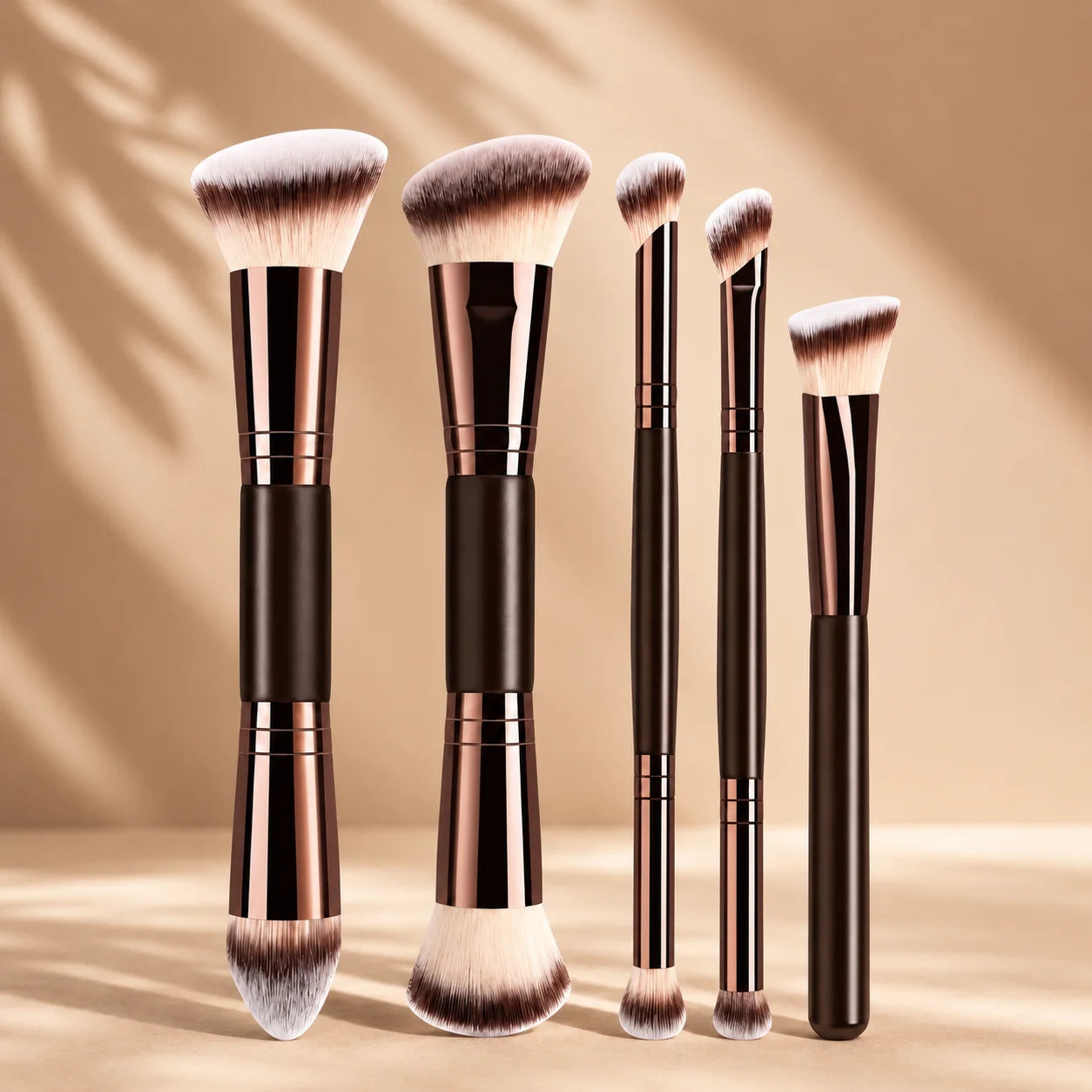 Professional Dual-Ended Makeup Brush Set Includes Foundation Brush, Contour Brush, Blush Brush, Powder Brush, Eyeshadow Brush, C