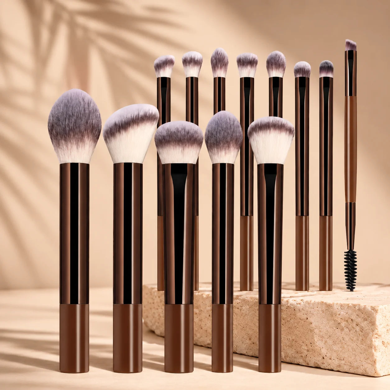 Professional Dual-Ended Makeup Brush Set Includes Foundation Brush, Contour Brush, Blush Brush, Powder Brush, Eyeshadow Brush, C