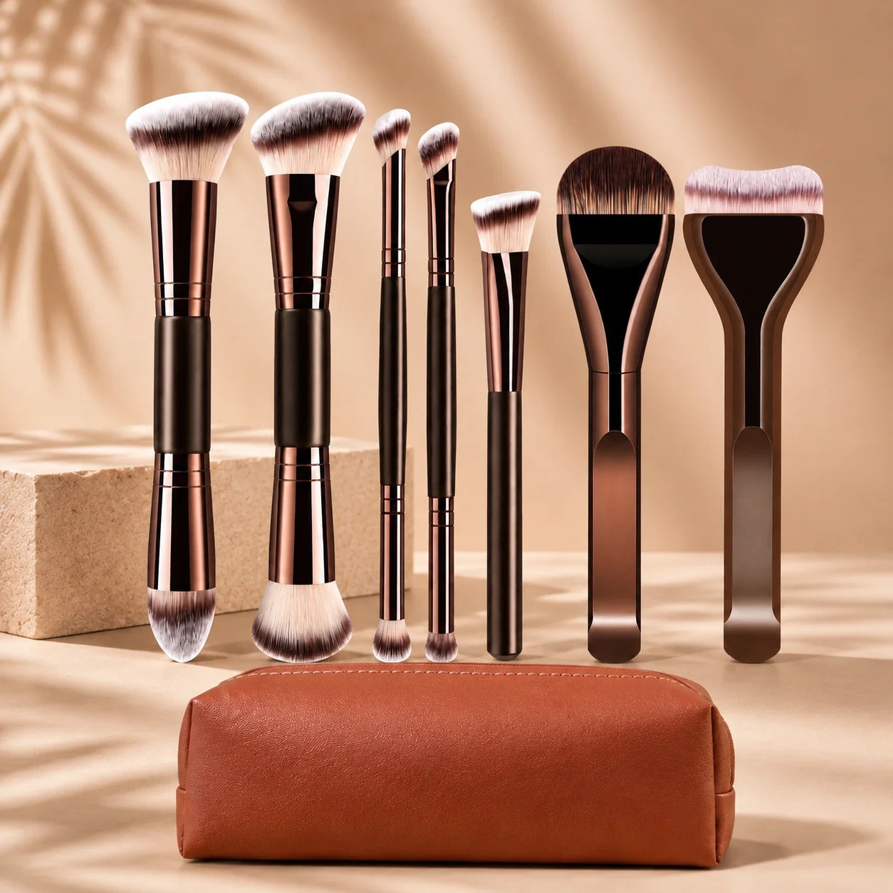 Professional Dual-Ended Makeup Brush Set Includes Foundation Brush, Contour Brush, Blush Brush, Powder Brush, Eyeshadow Brush, C
